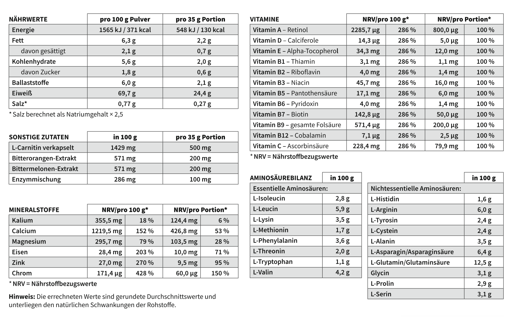 P&S SUPPLEMENTS veganes Pulver Vanille-Zimt 500g