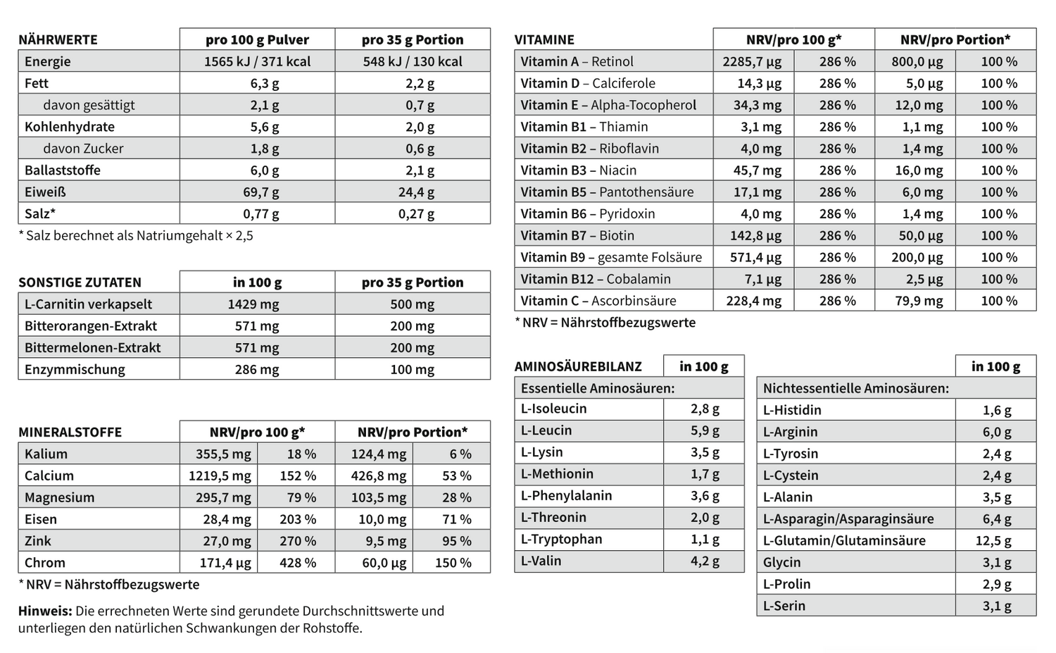 P&amp;S SUPPLEMENTS veganes Pulver Vanille-Zimt 500g